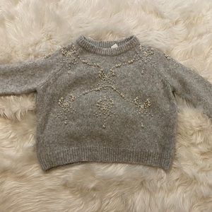Zara grey knit sweater w/ pearl designs